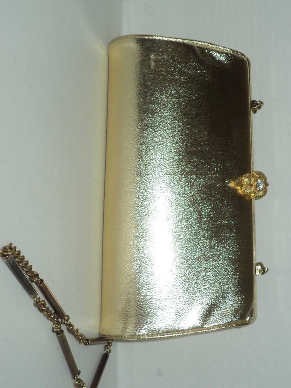 Vintage Gold Metallic Clutch Purse Jewel Snap